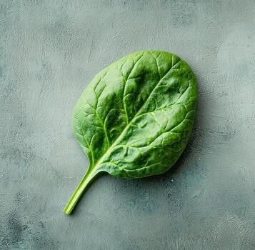 single-spinach-leaf-with-visible-veins-and-natural-texture-neutral-surface-creating-minimalistic-aesthetic-with-ample-copy-photo